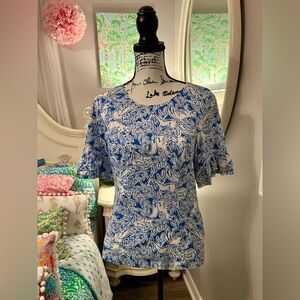 Lilly Pulitzer Fiesta top, Coastal blue fancy feet print, Size 6